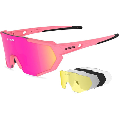 X-TIGER Polarized Sports Sunglasses with 5 Interchangeable Lenses,Mens Womens Cycling Bike Glasses,Baseball Running Fishing