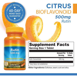 Thompson Rutin 500mg | Bioflavonoid and Antioxidant | Healthy Vascular System Support | Non-GMO & Vegan | Lab Verified | 60 Tablets