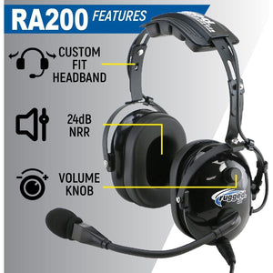 RA200 Aviation Pilot Headset for Student Pilots Flight Schools Flight Instructors Features Clear Hear Speakers Noise Canceling Microphone Foam Ear Seals Custom Fit Headband and Free Headset Bag