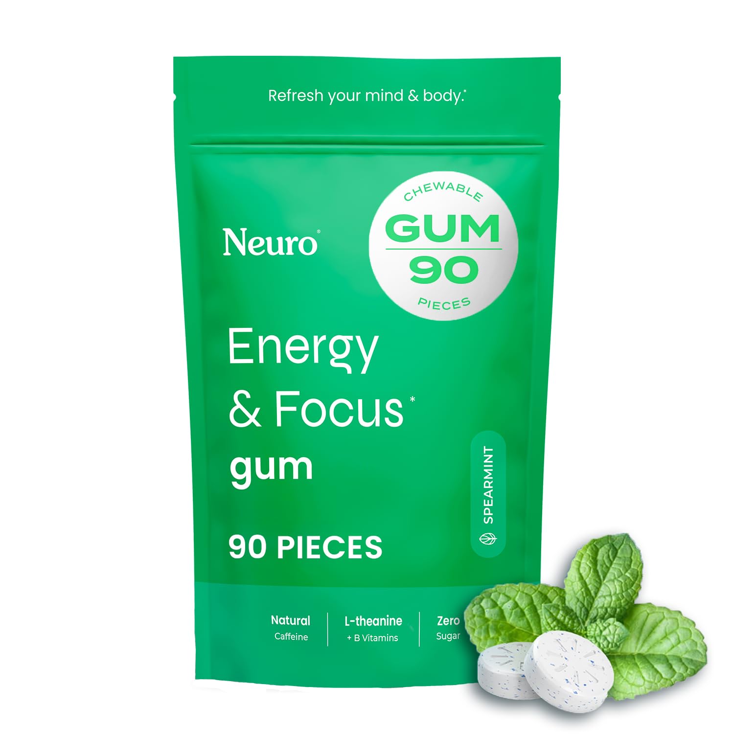 Buy now Neuro Energy & Focus Gum - 40mg Natural Caffeine Gum & Nootropic Energy Supplement with L-Theanine & B Vitamins - Sugar Free, Vegan - Peppermint, 90ct 90 Count (Pack of 1) Spearmint at indiglob india