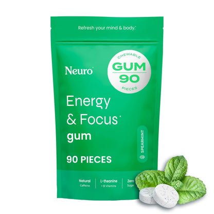 Buy now Neuro Energy & Focus Gum - 40mg Natural Caffeine Gum & Nootropic Energy Supplement with L-Theanine & B Vitamins - Sugar Free, Vegan - Peppermint, 90ct 90 Count (Pack of 1) Spearmint at indiglob india