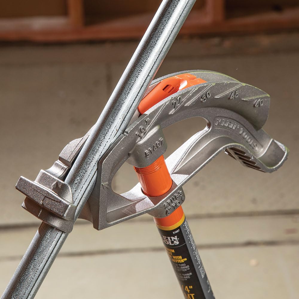 Buy now Klein Tools 51607 Aluminum Conduit Bender Full Assembly, 3/4-Inch EMT, 1/2-Inch Rigid, Wide Foot Pedal, Benchmark Symbols and Angle Setter at indiglob india