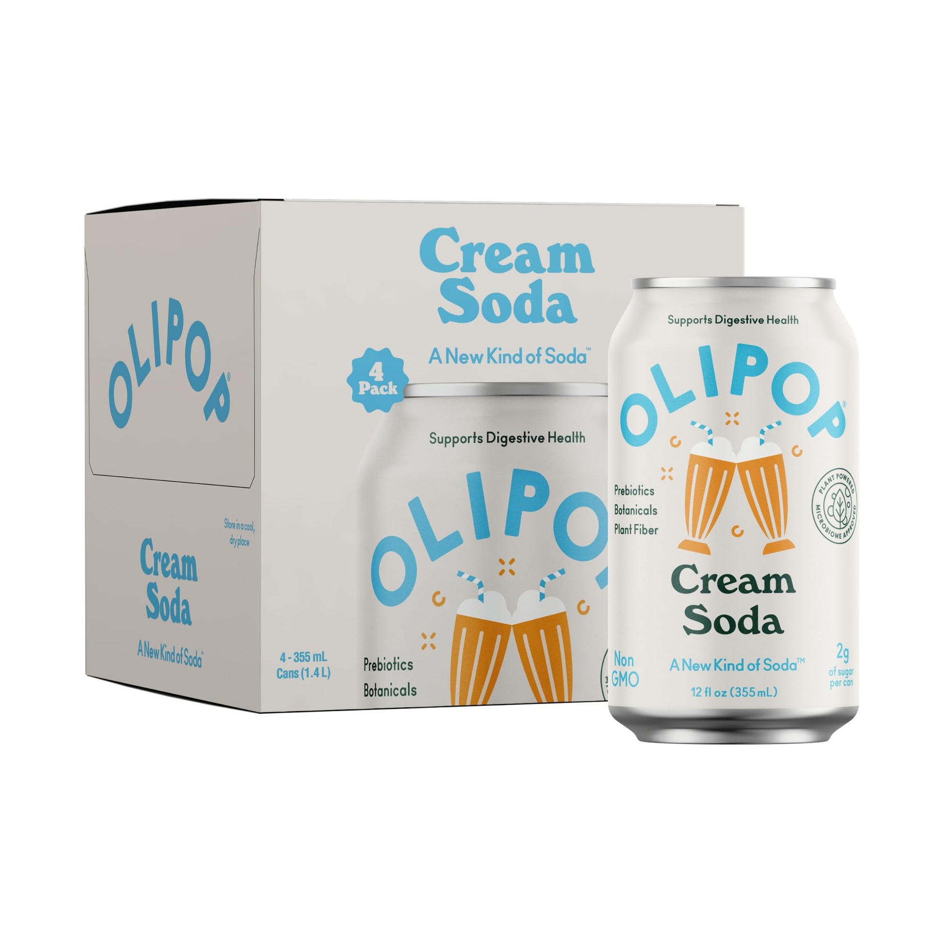 Buy now OLIPOP Prebiotic Soda Pop, Cream Soda, Prebiotics, Botanicals, Plant Fiber, 12 fl oz (4 Cans) at indiglob india