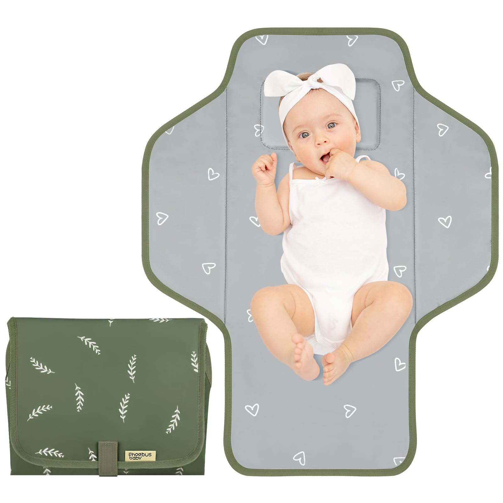 Buy now Baby Portable Changing Pad Travel - Waterproof Compact Diaper Changing Mat with Built-in Pillow - Lightweight & Foldable Changing Station, Newborn Shower Gifts Sage Green at indiglob india