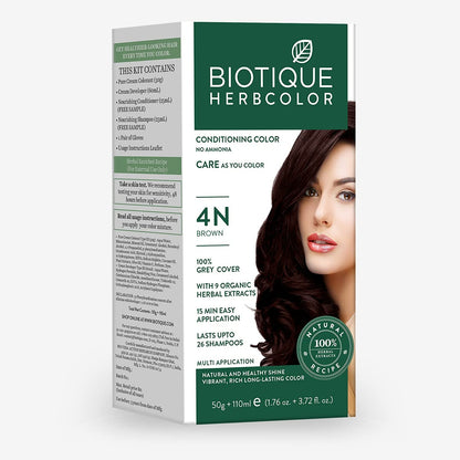 Biotique Bio Herbcolor 1N Natural Black, 50 g + 110 ml (Conditioning Color No Ammonia) I With 9 Organic Herbal Extracts I Last up to 26 Shampoo (4N Brown)