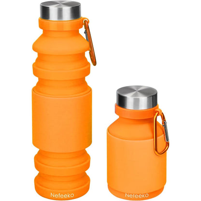 Nefeeko Collapsible Water Bottle, Reuseable BPA Free Silicone Foldable Water Bottles for Travel Gym Camping Hiking, Portable Leak Proof Sports Water Bottle with Carabiner