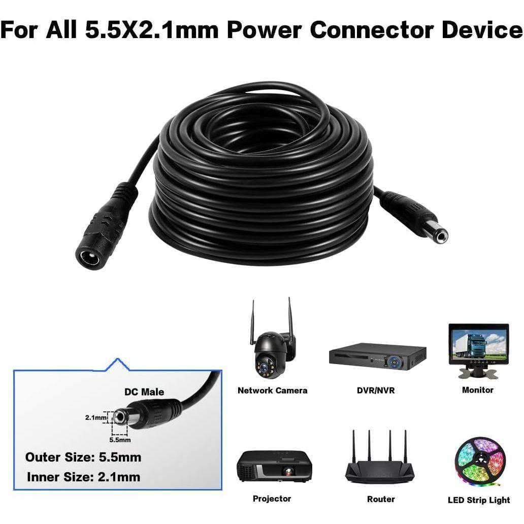 10Meters-33FT Dc 12v CCTV Power Extension Cable 2.1x5.5mm Power Cord for CCTV Security Camera WiFi IP Surveillance Camera NVR Dvr LED Strip Router CCTV Microphone Reverse Backup Camera - My Store