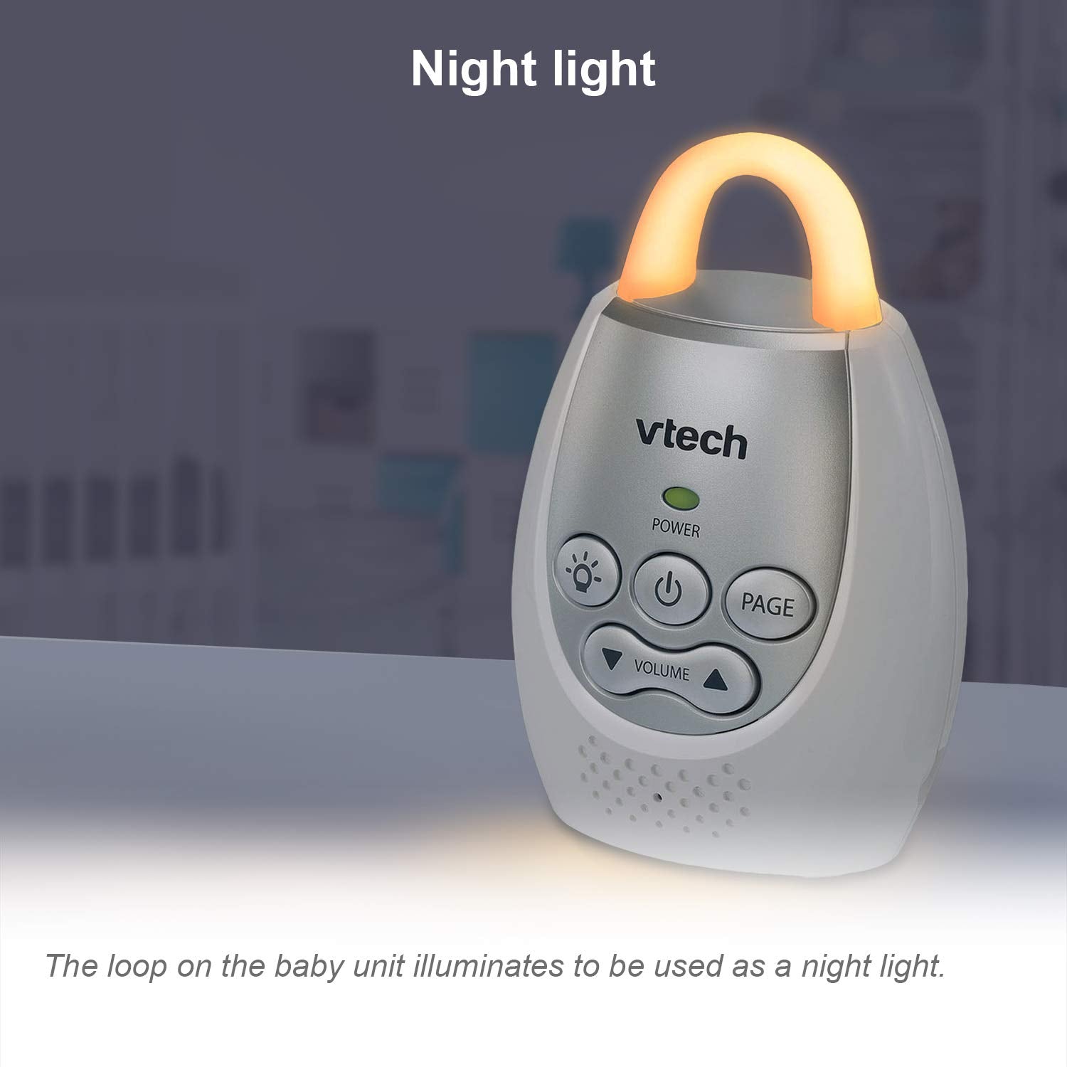Buy now VTech Communications DM221 Audio Baby Monitor with up to 1,000 ft of Range, Vibrating Sound-Alert, Talk Back Intercom & Night Light Loop, White/Silver at indiglob india