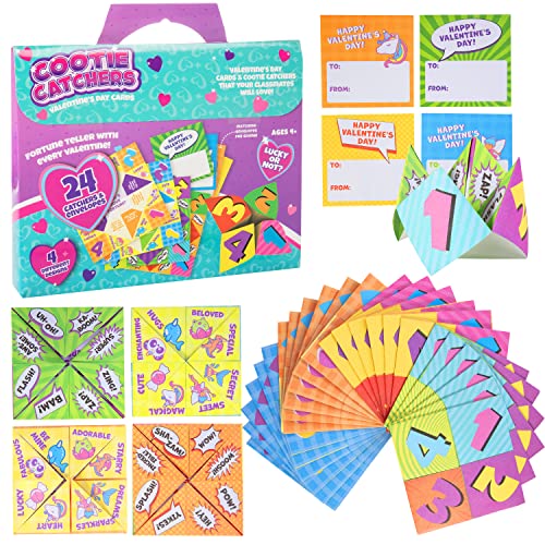 Buy now Valentines Day Cards for Kids Classroom- Fantasy Fortune Teller Kits (24ct)-Perfect Valentines Day Gifts for Kids School Exchange for Boys & Girls-Each Includes Pre-Folded Paper Origami Cootie Catcher at indiglob india