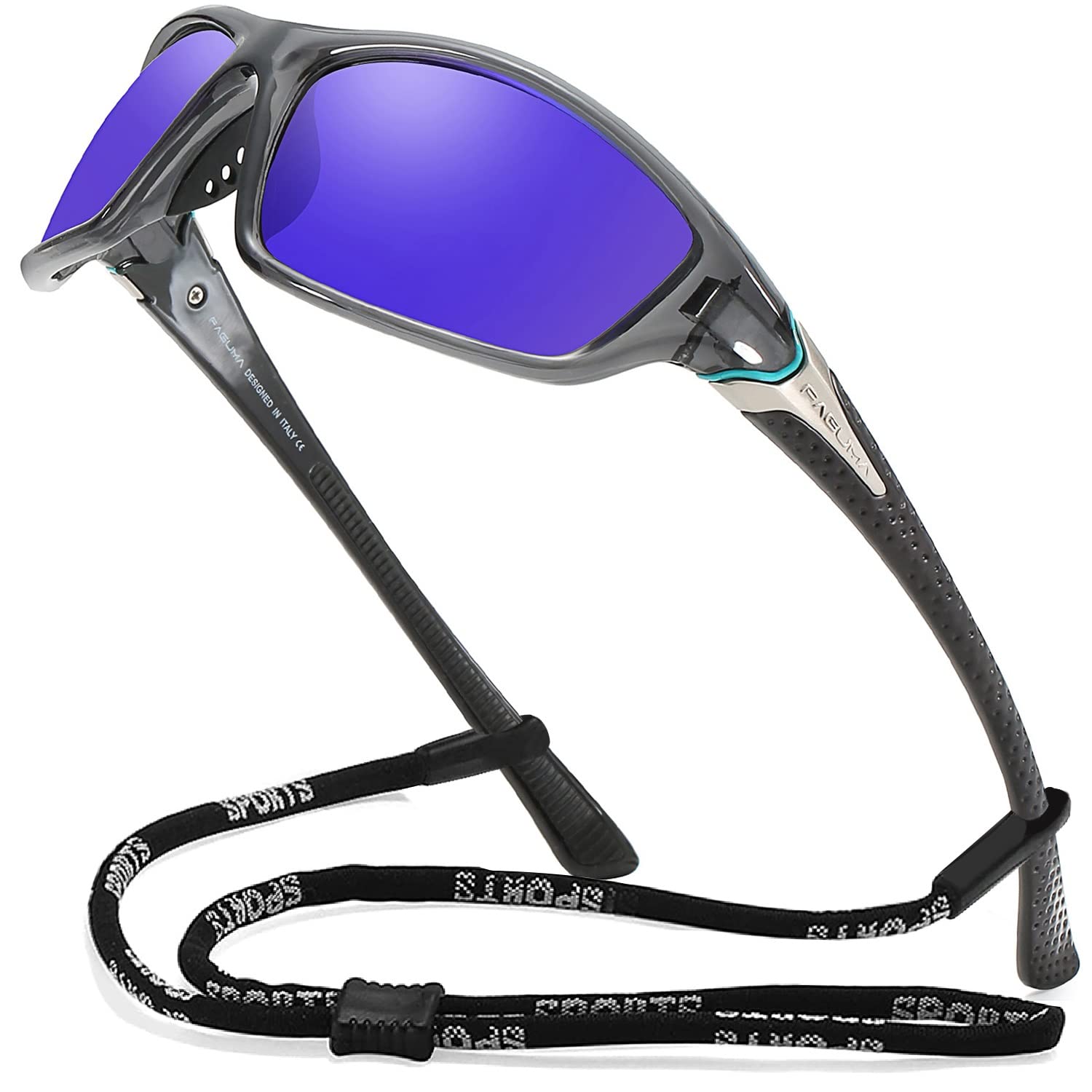 Buy now FAGUMA Sports Polarized Sunglasses For Men Cycling Driving Fishing UV400 Protection Grey Transparent Frame Mazarine Lens（non-mirrored） at indiglob india