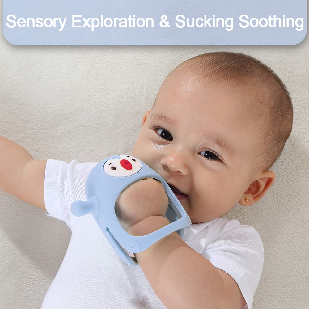 Buy now Smily Mia Baby Teething Toys for 0-6Months, Teethers for Babies 3-6Months | Penguin Teether | Hand Teether |Teething Mittens for Teething Relief, Baby Pacifier |New Born Essentials, Light Blue at indiglob india