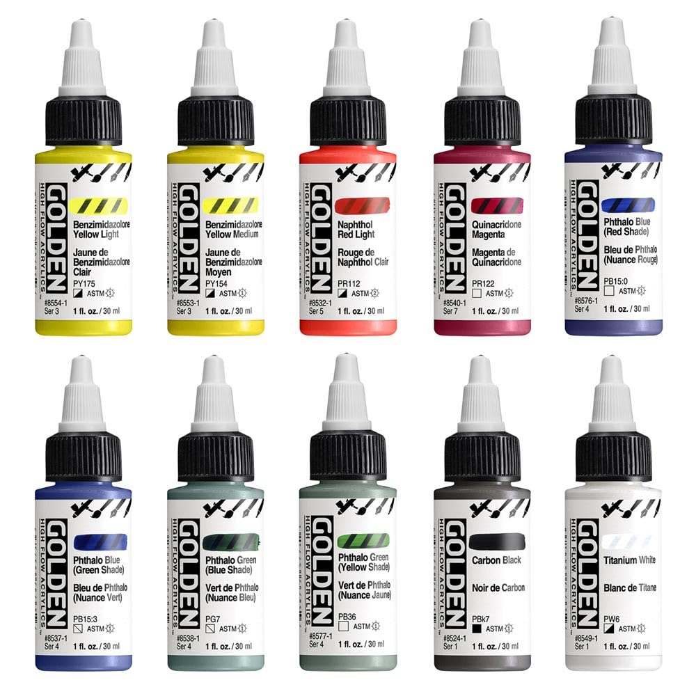 Buy now High Flow Acrylics by GOLDEN, High Flow Mixing Set, 10 Colors, Professional Acrylic Paint at indiglob india