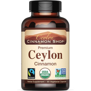 Ceylon Cinnamon Shop Organic Ceylon Cinnamon (100% Certified) Supplement, 90 Capsules