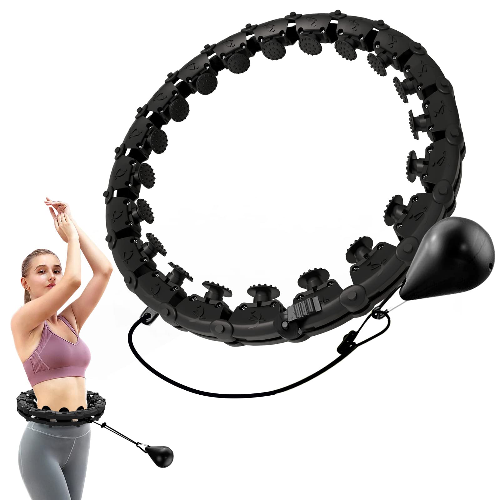 Buy now 24 Knots Weighted Hula Fit Hoop,Smart Hula Hoop Detachable Massage Exerciser Fitness for Adults Beginners Weight Loss and Exercis (Black) at indiglob india