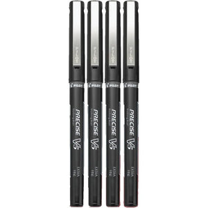Pilot, Precise V5, Capped Liquid Ink Rolling Ball Pens, Extra Fine Point 0.5 mm, Black, Pack of 4