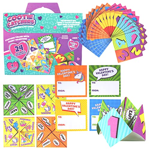 Buy now Valentines Day Cards for Kids Classroom- Fantasy Fortune Teller Kits (24ct)-Perfect Valentines Day Gifts for Kids School Exchange for Boys & Girls-Each Includes Pre-Folded Paper Origami Cootie Catcher at indiglob india