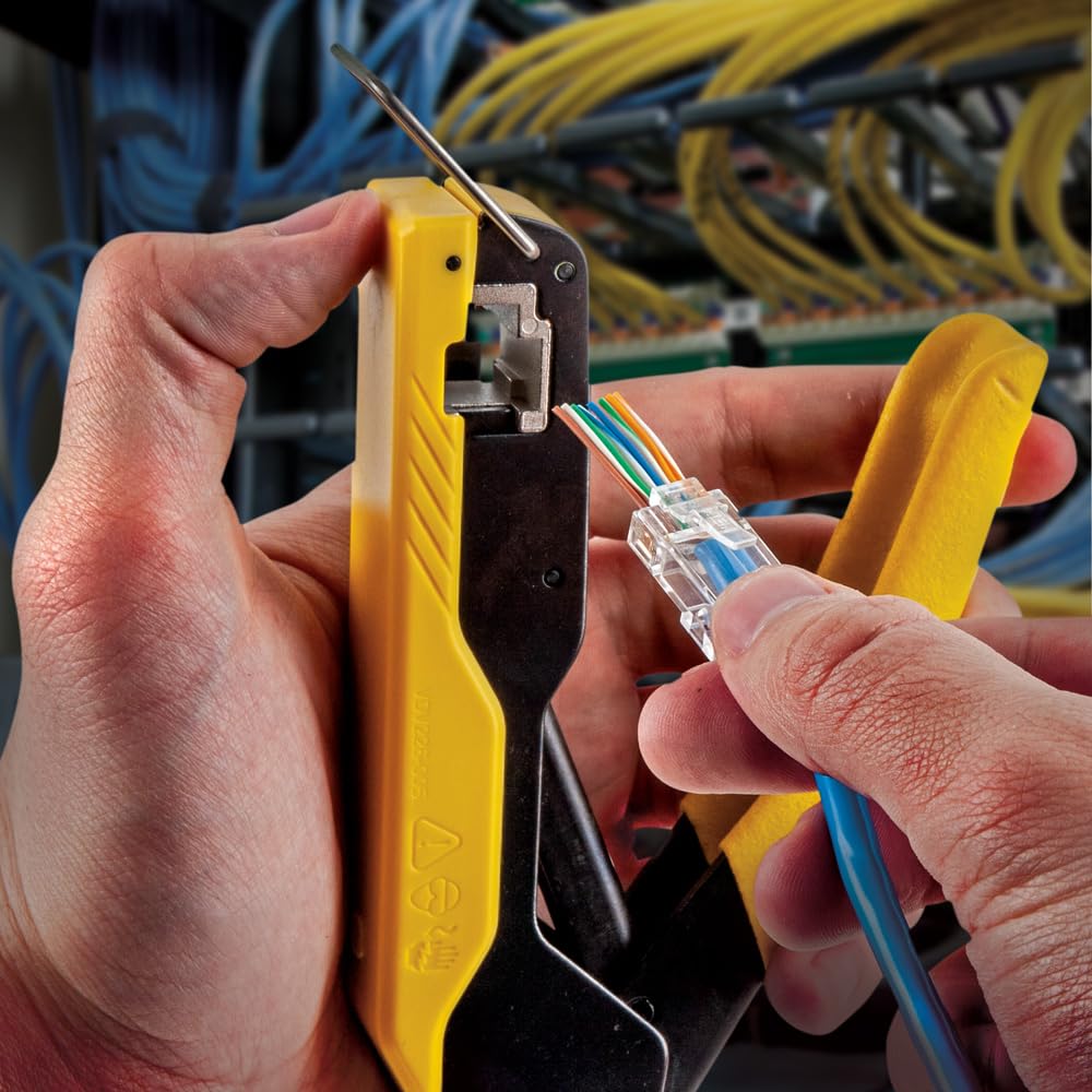 Buy now Klein Tools VDV026-813 RJ45 Ethernet Cable Tester and Crimper Kit, Pass-Thru Technology, Includes Connectors for Cat5e / CAT6 Data Applications, Pack of 50 at indiglob india