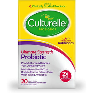 Culturelle Ultimate Strength Probiotic for Men and Women, Most Clinically Studied Probiotic Strain, 20 Billion CFUs, Supports Occasional Diarrhea, Gas & Bloating, Non-GMO, 20 Count
