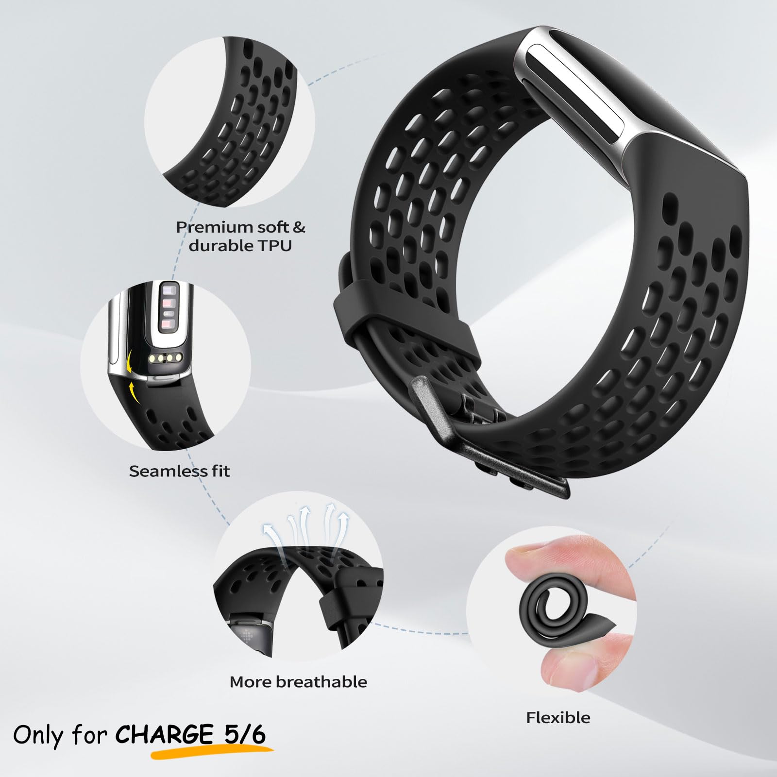 Buy now Maledan Compatible with Fitbit Charge 5/ Fitbit Charge 6 Bands Women Men, Breathable Sport Band Soft Waterproof Replacement Wristbands Strap for Fitbit Charge 5/ Charge 6 Advanced Fitness Tracker at indiglob india
