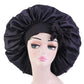 Satin Bonnet Silk for Hair Sleeping: Women Tie Bonnets Adjustable Night Cap Jumbo Size Comfortable Wide Band for Braids Curly Long Hair (Black)