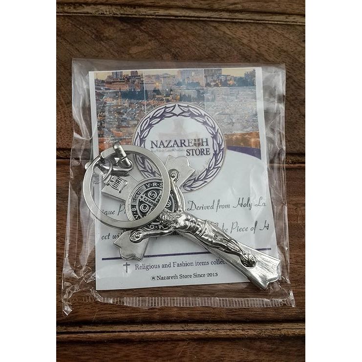 Buy now Nazareth Store Saint Benedict Cross Keychain Catholic Crucifix Medal Keyring Jerusalem Charm 3" at indiglob india