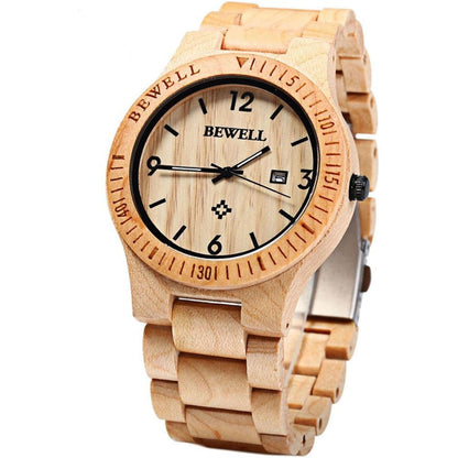 BEWELL ZS-W086B Wooden Watch Men Gifts Handmade Date Display Quartz Movement Analog Lightweight Wood Wrist Watches