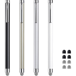 Stylus Pens for Touch Screens, ChaoQ 4 Pcs Mesh Fiber Stylus, with 4 Replaceable Mesh Tips and 4 Replaceable Rubber Tips (Silver, Black, White, Champagne)