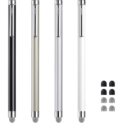 Stylus Pens for Touch Screens, ChaoQ 4 Pcs Mesh Fiber Stylus, with 4 Replaceable Mesh Tips and 4 Replaceable Rubber Tips (Silver, Black, White, Champagne)