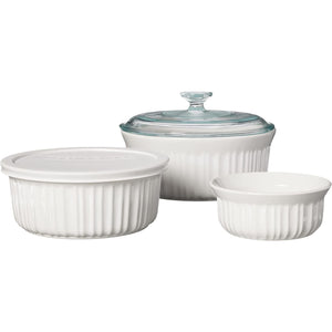 CorningWare French White 7-Pc Ceramic Bakeware Set with Lids Chip and Crack Resistant Stoneware Baking Dish, Microwave, Dishwasher, Oven, Freezer and Fridge Safe