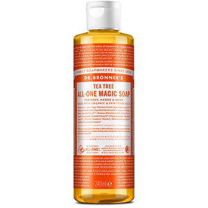 Dr. Bronner's - Pure-Castile Liquid Soap (Tea Tree, 8 ounce) - Made with Organic Oils, 18-in-1 Uses: Acne-Prone Skin, Dandruff, Laundry, Pets and Dishes, Concentrated, Vegan, Non-GMO