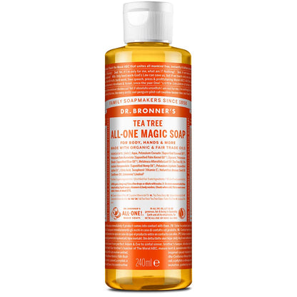 Dr. Bronner's - Pure-Castile Liquid Soap (Tea Tree, 8 ounce) - Made with Organic Oils, 18-in-1 Uses: Acne-Prone Skin, Dandruff, Laundry, Pets and Dishes, Concentrated, Vegan, Non-GMO