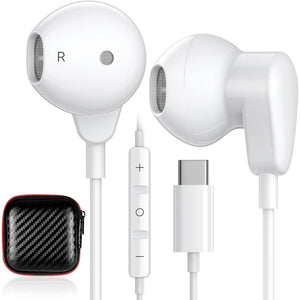 USB C Headphone for iPhone Air 17 Pro Max 16 16e 15 Plus for Samsung S25 S24 S23 FE S22 S21 A17 Galaxy Z Flip Type C Earphone with Mic Control Noise Cancel Wired Earbuds for iPad A16 10 Pixel 7 8 9a 9