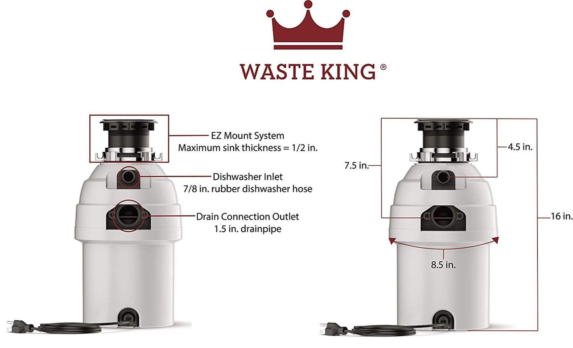 Buy now Waste King Garbage Disposal for Kitchen Sink with Power Cord, Food Waste Disposer, L-8000 at indiglob india