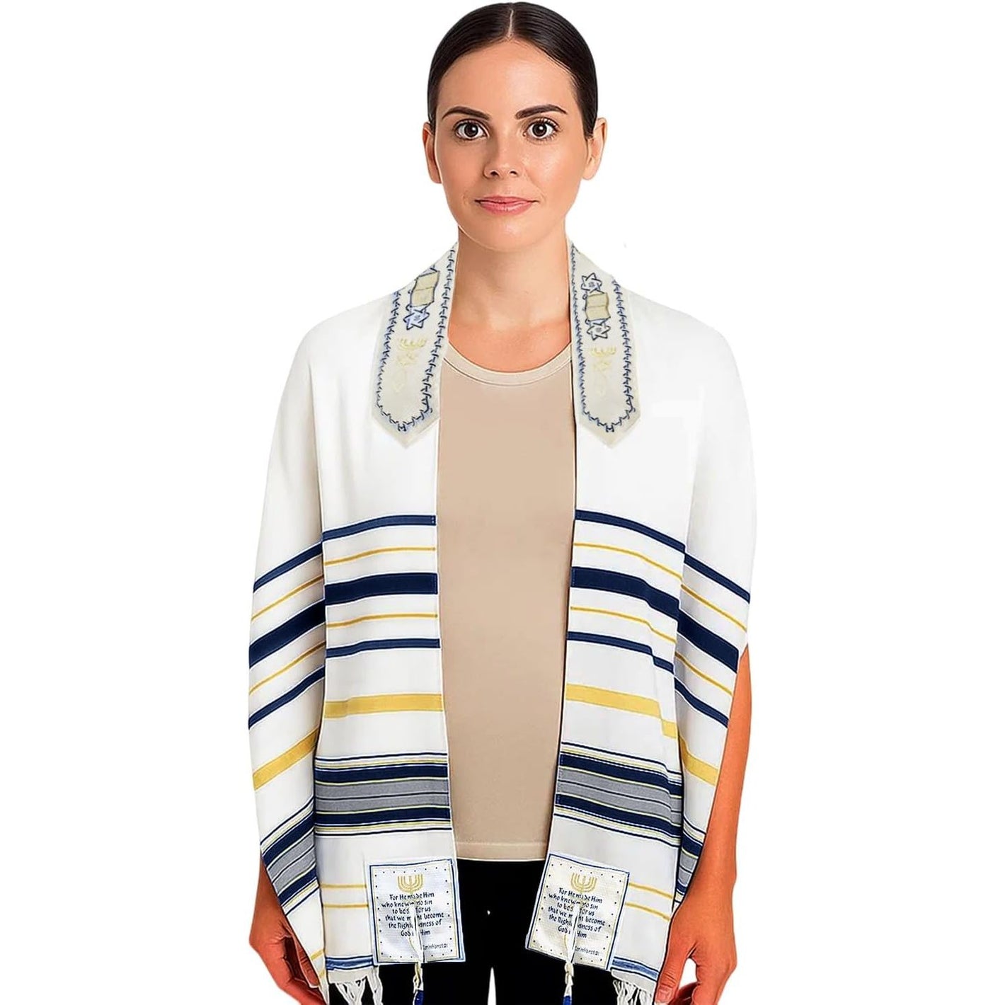 Holy Land Market New Covenant Prayer Shawl, English/Hebrew With Bag, Card and Brochure From Israel (72 x 24 Inch)