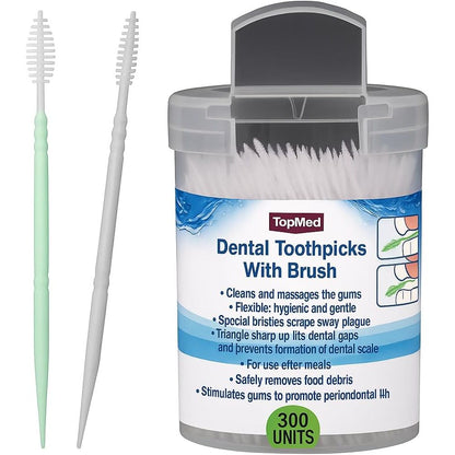 TOPMED ETS Oral Care Dental Brush Teeth Pick Plastic Teeth Floss Toothpick, Interdental Brush (300 Count 1 Box)