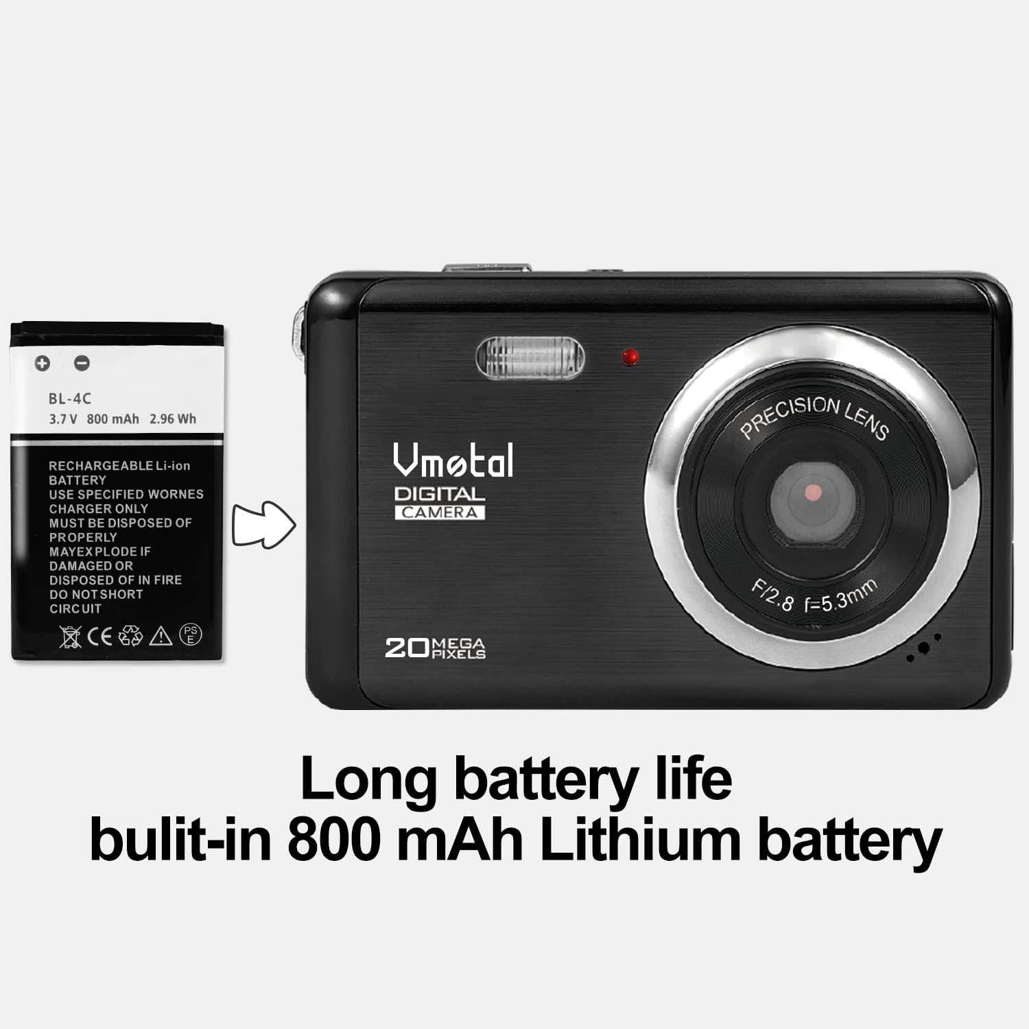 2.8 inch LCD Rechargeable Mini Digital Camera, Vmotal 1080P Video Camera Digital Students Cameras 20MP Compact Camera Travel,Holiday,Birthday Present for Kids/Beginners/Teens/Seniors (Black) - My Store