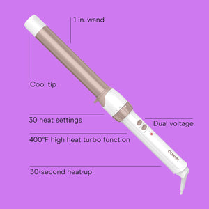 Conair Double Ceramic 1-Inch Curling Wand, Produces Flawless Waves, Curling Iron for Use on Medium and Long Hair, 30 Heat Setting Curling Iron, White