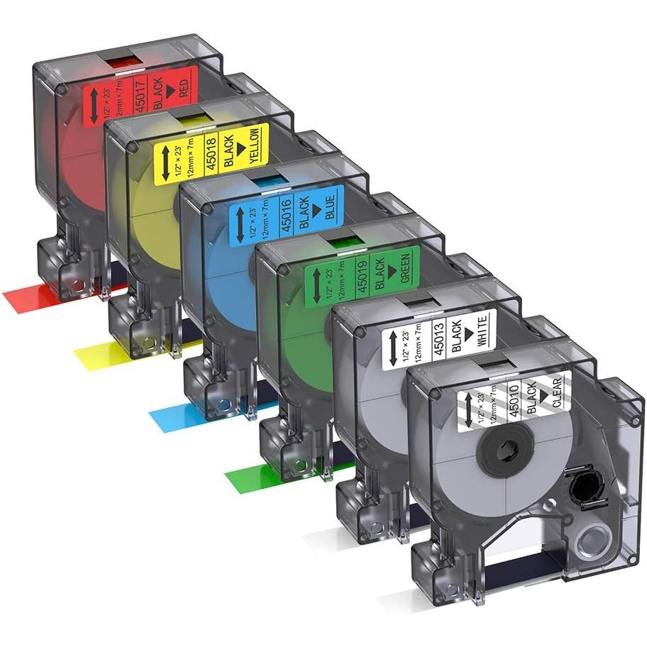Bigger Compatible Label Tapes Replacement for DYMO D1 Label Tapes Color Combo Set (45010 45013 45016 45017 45018 45019) Compatible with DYMO LabelManager 160 280 420P 220P 360D 450 210D, 6-Pack