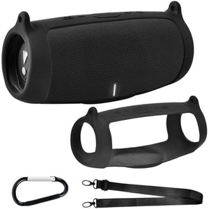 Silicone Case Cover for JBL Charge 5 Portable Bluetooth Speaker, Travel Gel Soft Skin,Waterproof Rubber Carrying Pouch with Strap (Black)