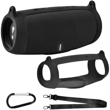 Silicone Case Cover for JBL Charge 5 Portable Bluetooth Speaker, Travel Gel Soft Skin,Waterproof Rubber Carrying Pouch with Strap (Black)