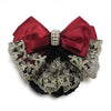Lady Bow Hair Bun Net Snood Crochet Net Bun Hair Cover Hair Accessories Bowknot Decor Barrette Hair Clip Lace Flower Hair Accessories (Black) - Red