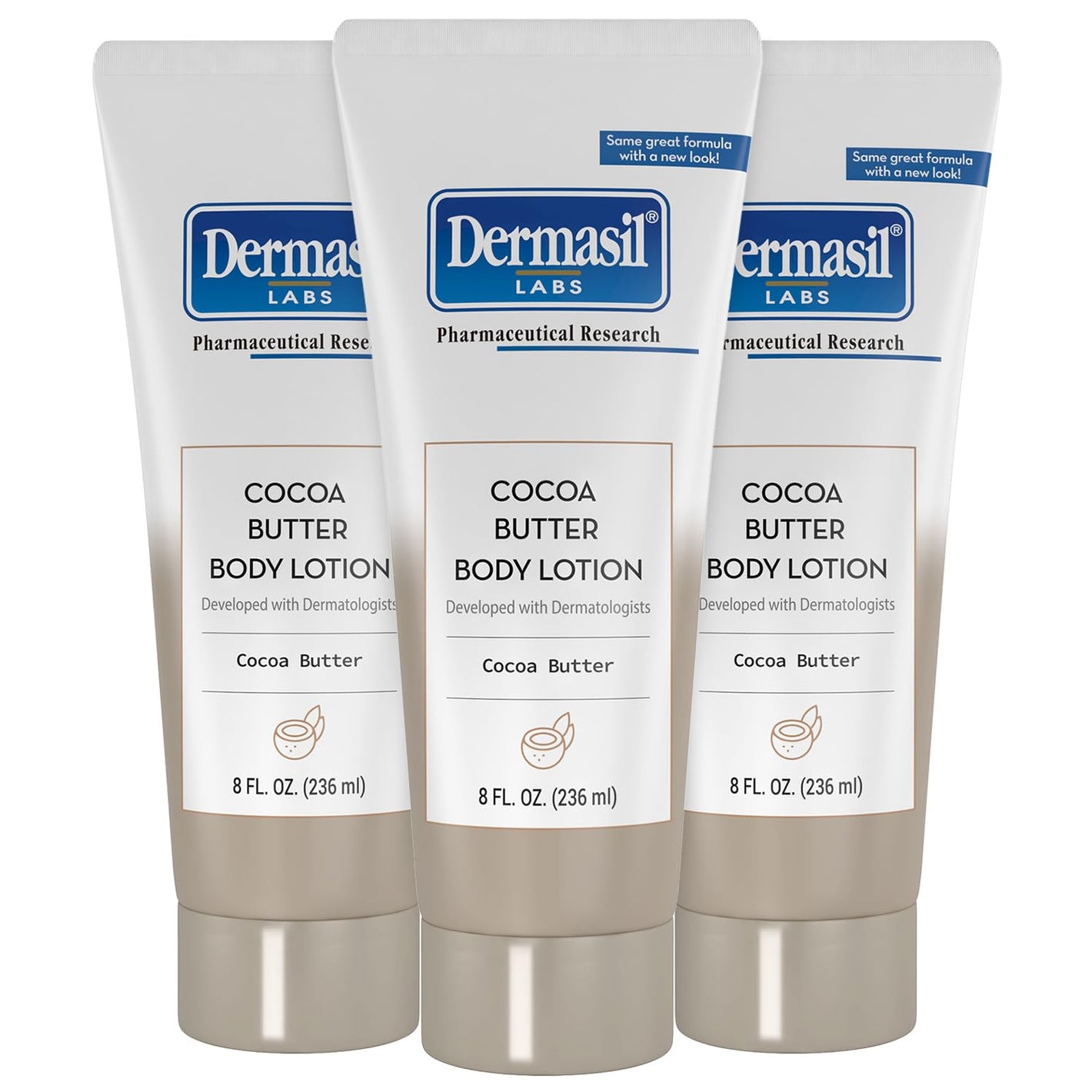 Dermasil Body Lotion, Cocoa Butter, 3-Pack – Non-Greasy, Fast-Absorbing, Sweet Scent, 8 Oz Ea