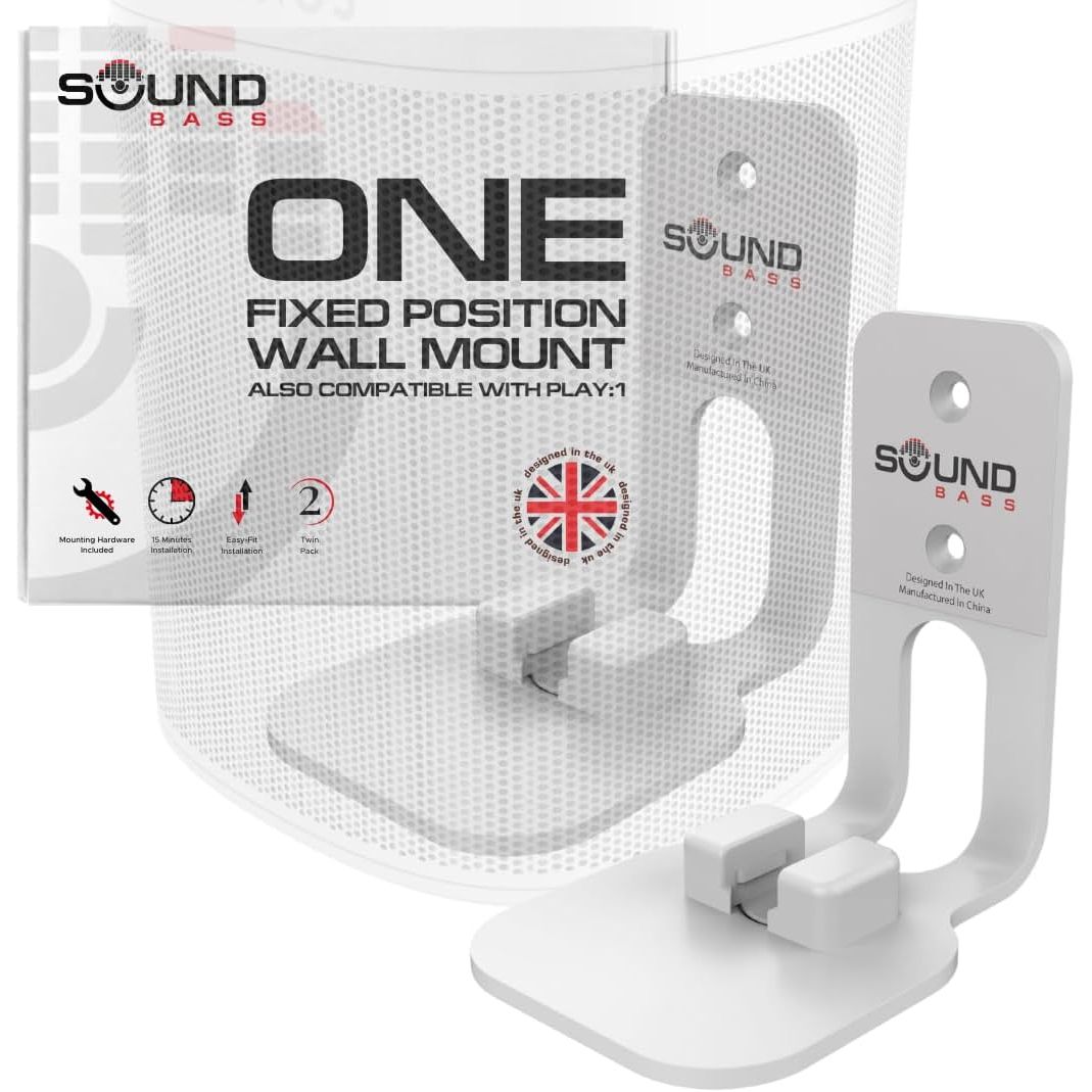 Sound Bass ONE, ONE Gen 2, ONE SL & Play:1 Wall Mount Bracket, Twin Pack [2pcs], White, Compatible with Sonos ONE, ONE Gen 2, ONE SL & PLAY1 Speaker