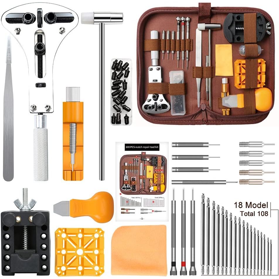 Kingsdun Watch Battery Replacement Tool Kit, 168Pcs Watches Repair Band Strap Link Pins Remover Adjustment Repairing Tools Sets with Carrying Case & Manual