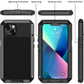 Lanhiem for iPhone 13 Metal Case, Heavy Duty Shockproof Tough Rugged Case with Built-in Glass Screen Protector, 360 Full Body Protective Cover for iPhone 13 6.1 inch, Black