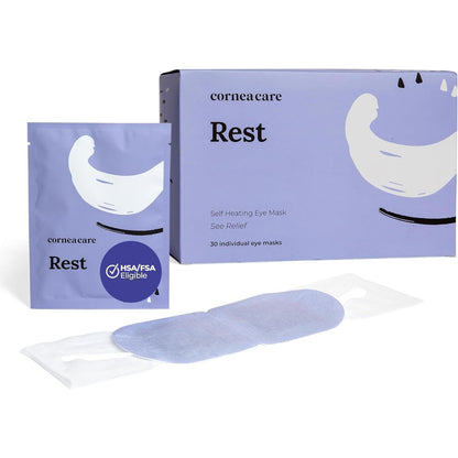CorneaCare Rest: Self Heating Warm Compress for Dry Eyes | Heated Eye Mask for Fast Relief | No Microwave or Washcloth Needed | Travel Ready | 30 Count