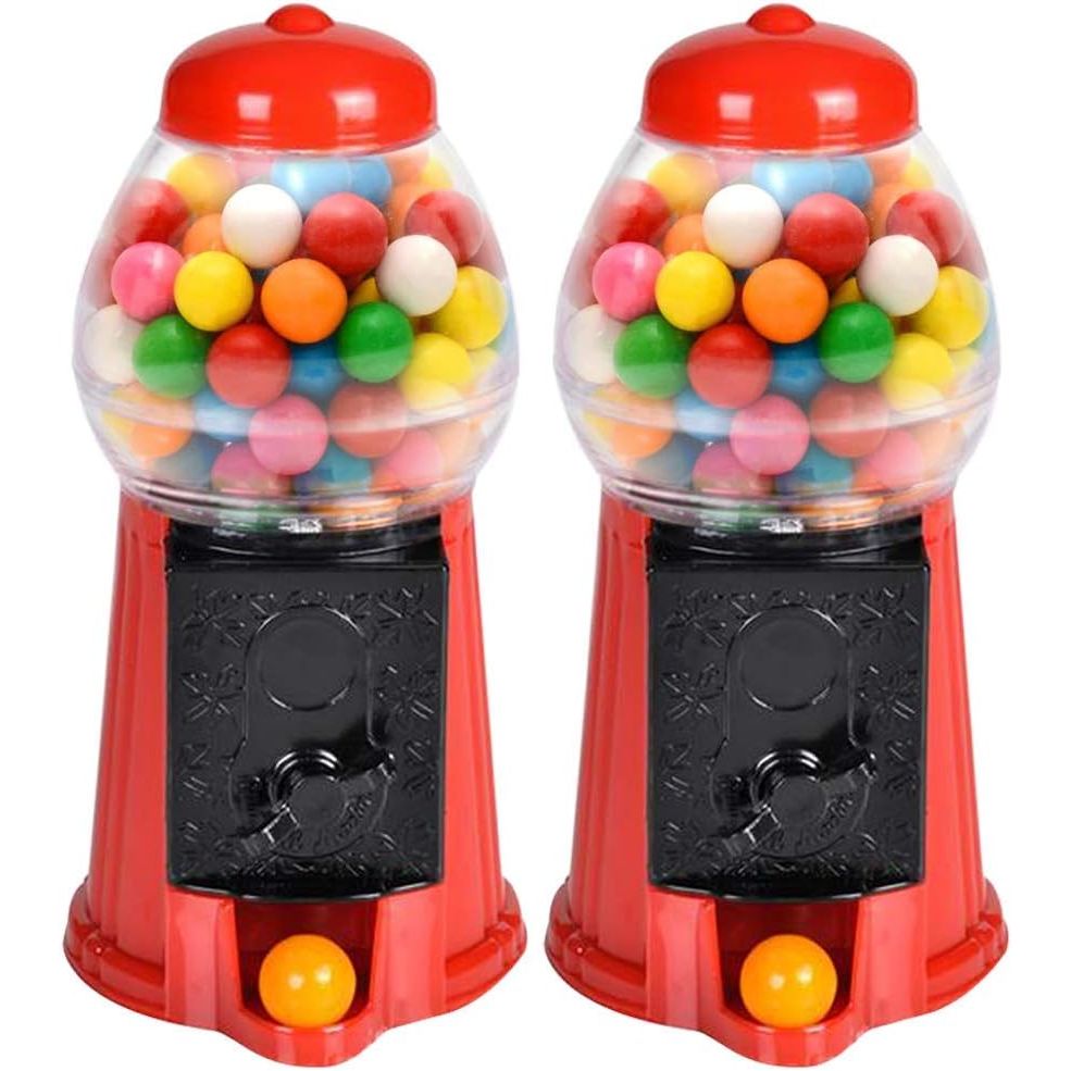 ArtCreativity Gumball Machine for Kids, Set of 2, 6.5" Desktop Bubble Gum Mini Candy Dispenser, Unique Money Saving Coin Bank, Valentines Gift, Vintage Office Desk Decoration (Gumballs not Included)