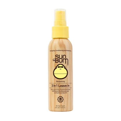 Sun Bum Revitalizing 3 in 1 Leave In Conditioner - Anti Frizz Detangler - Color Safe with UV Protection - Enriched with Coconut Oil and Banana - 4 oz