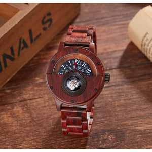 Men's Handmade Wooden Watches Mens Lightweight Analog Quartz Wood Mens Wrist Watch with Compass