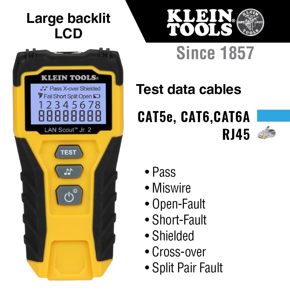 Buy now Klein Tools 80072 RJ45 Cable Tester Kit with LAN Scout Jr. 2, Coax Crimper / Stripper / Cutter Tool and 50-Pack Pass-Thru Modular Data Plugs at indiglob india